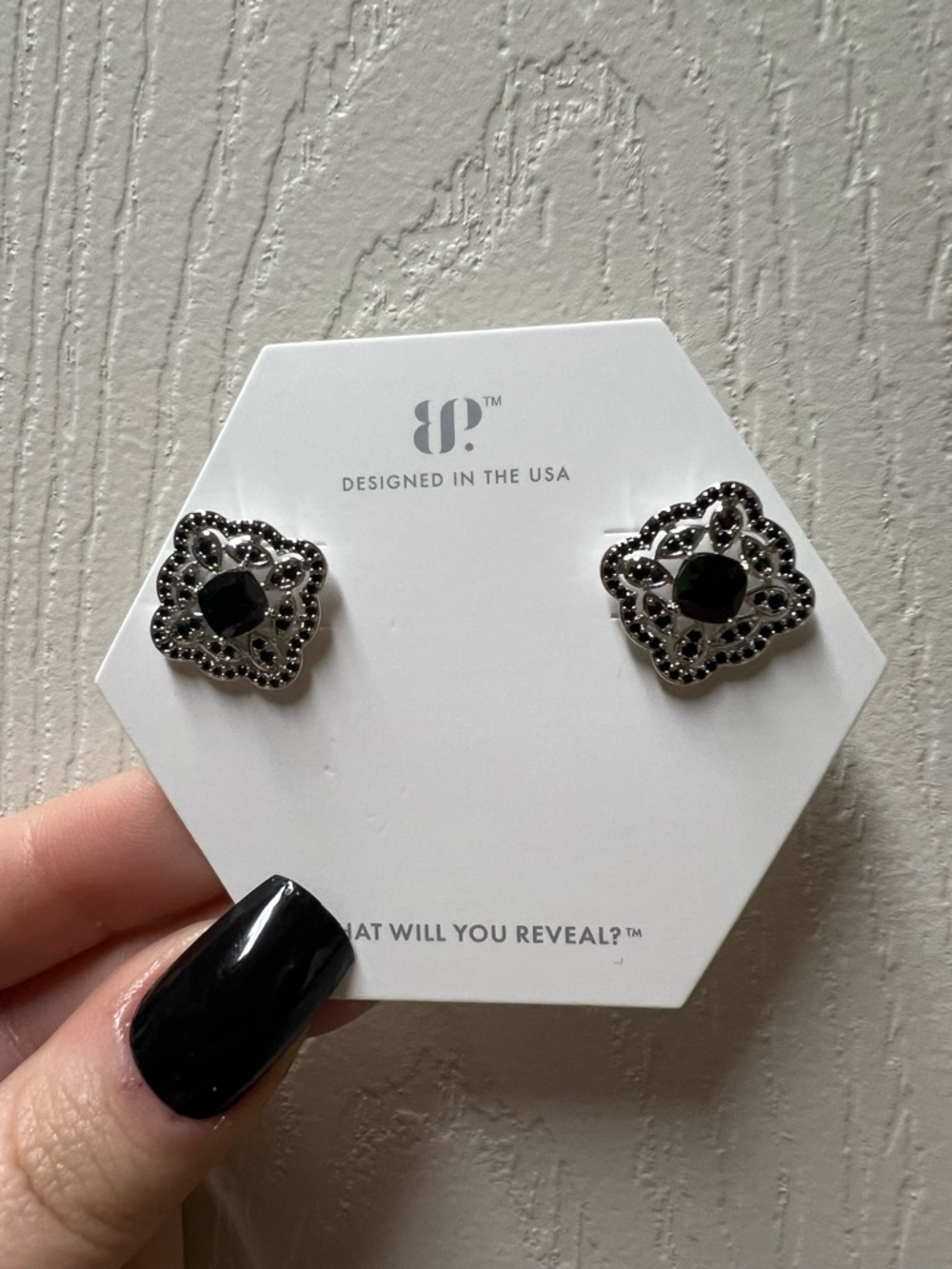 Black Filigree Crystal Stud Earrings